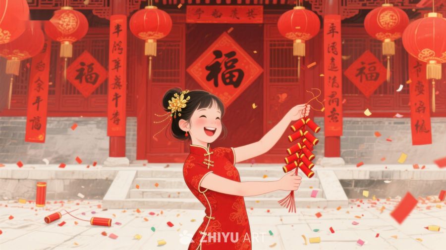新春佳节，女子燃放鞭炮庆祝 1008