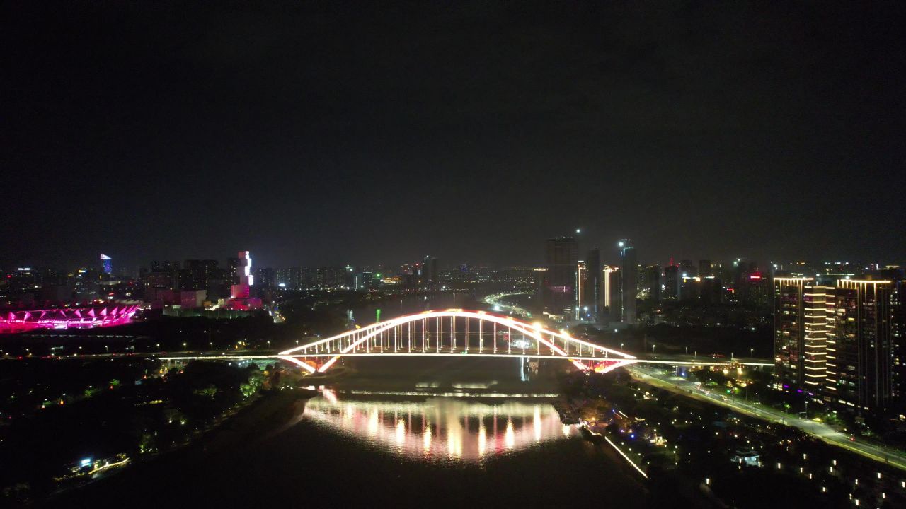 广东佛山东平大桥夜景灯光航拍