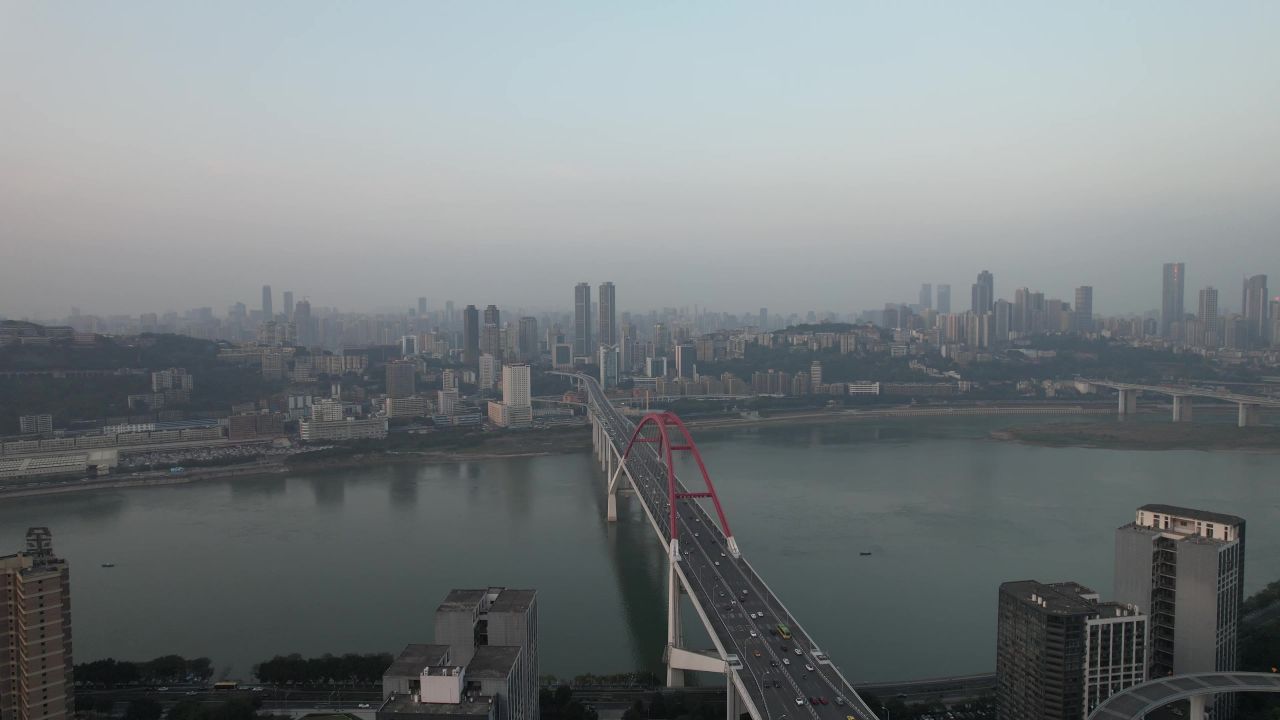 重庆城市风光菜园坝大桥交通航拍