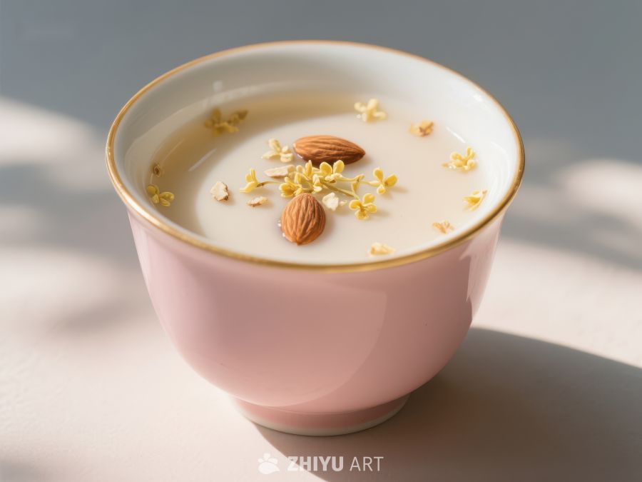 粉色碗中的杏仁花茶 227