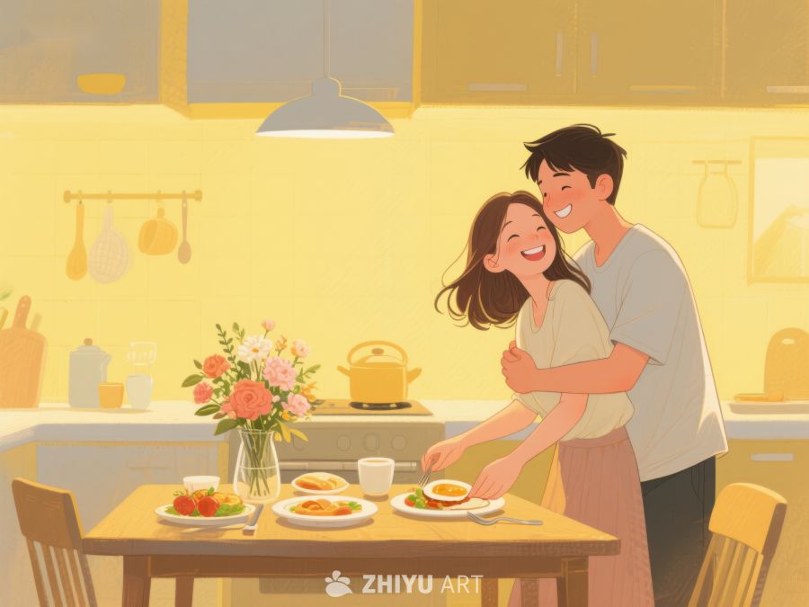 厨房温馨时刻：情侣共进晚餐 43