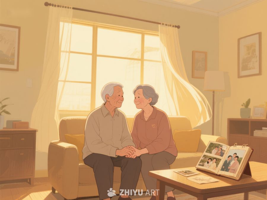 温馨午后，老夫妇共赏相册 850