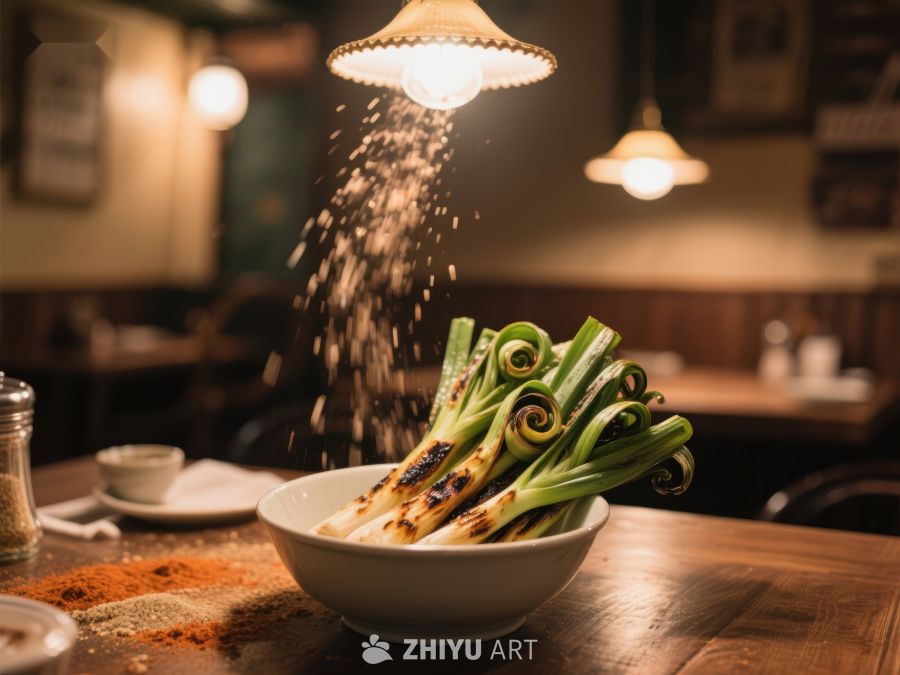 香料撒在烤蔬菜上的温馨场景