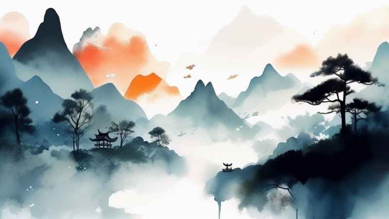 国潮山水画插画背景 32