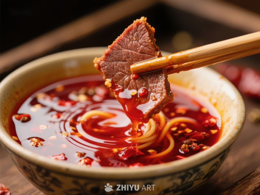 麻辣牛肉面，筷子夹起肉片 518