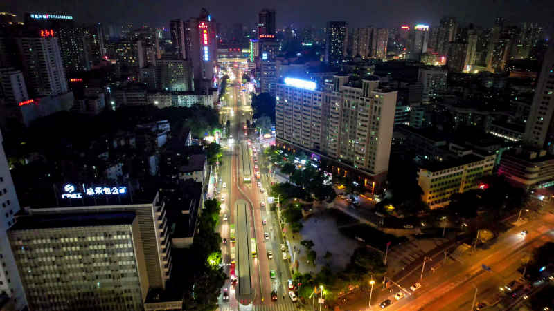 广西南宁城市夜景灯光航拍  