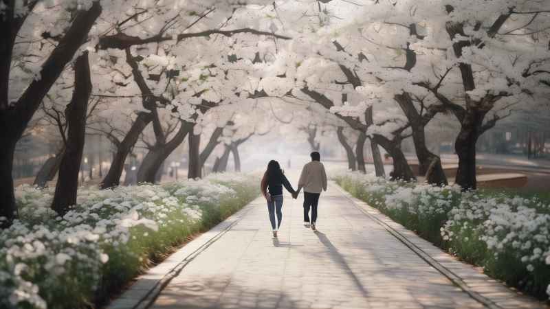 蜿蜒的石板小径两旁，梨花洁白如雪 2