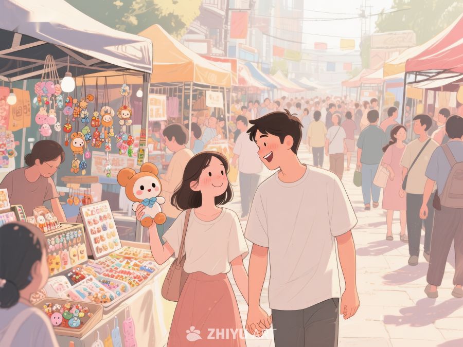 情侣在热闹市集漫步 559