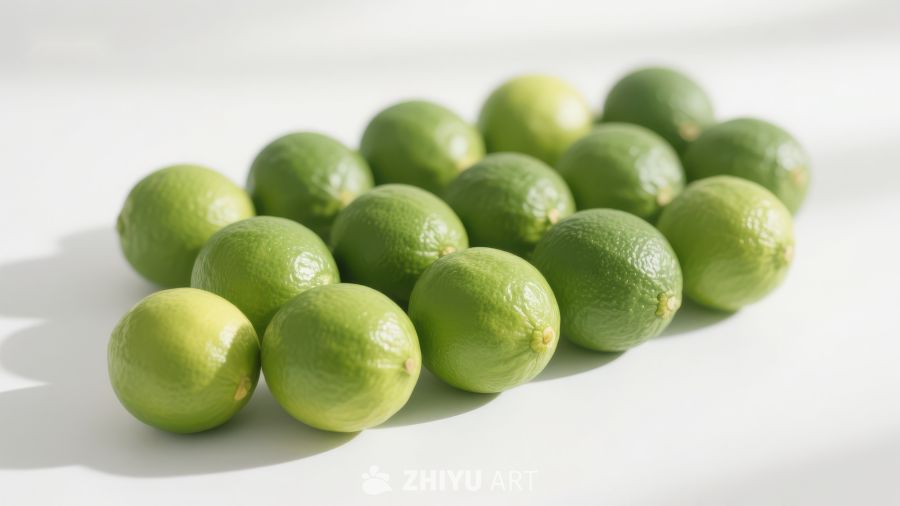 新鲜青柠整齐排列