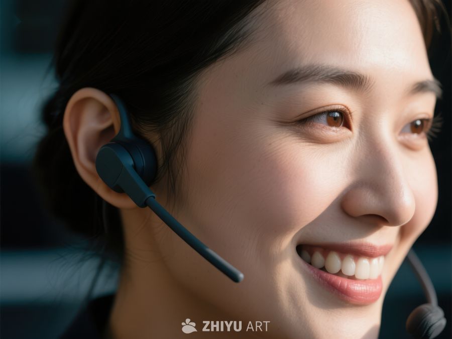 佩戴耳机微笑的女性 276