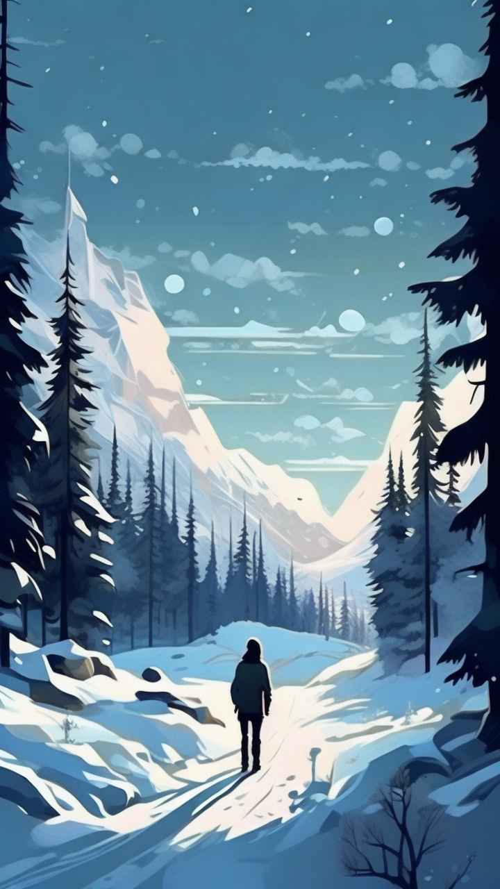 冬季背景图插画雪山雪景 113