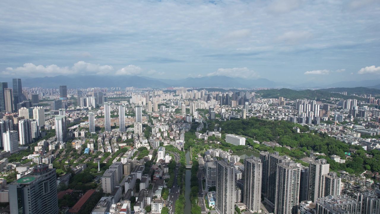 福建福州城市大景蓝天白云航拍