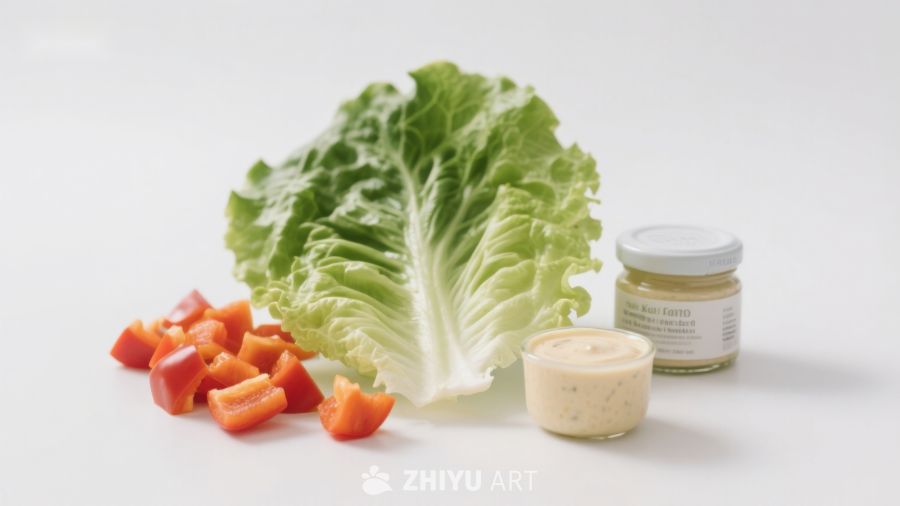 生菜红椒与调味酱摆拍