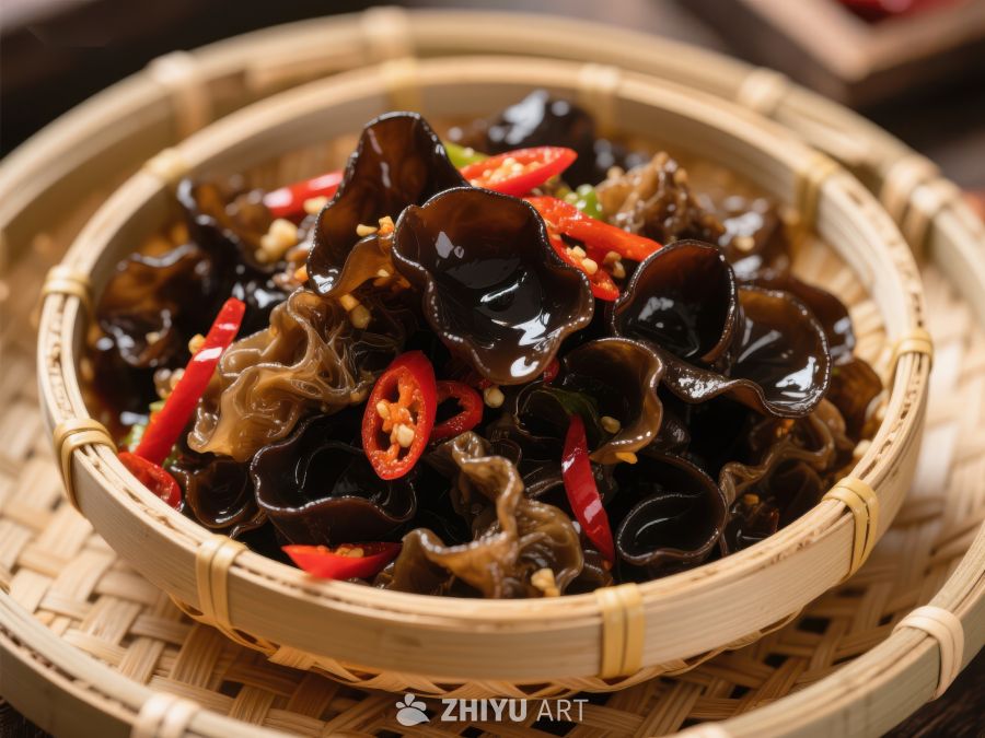 木耳拌辣椒，竹篮盛装美食 1041