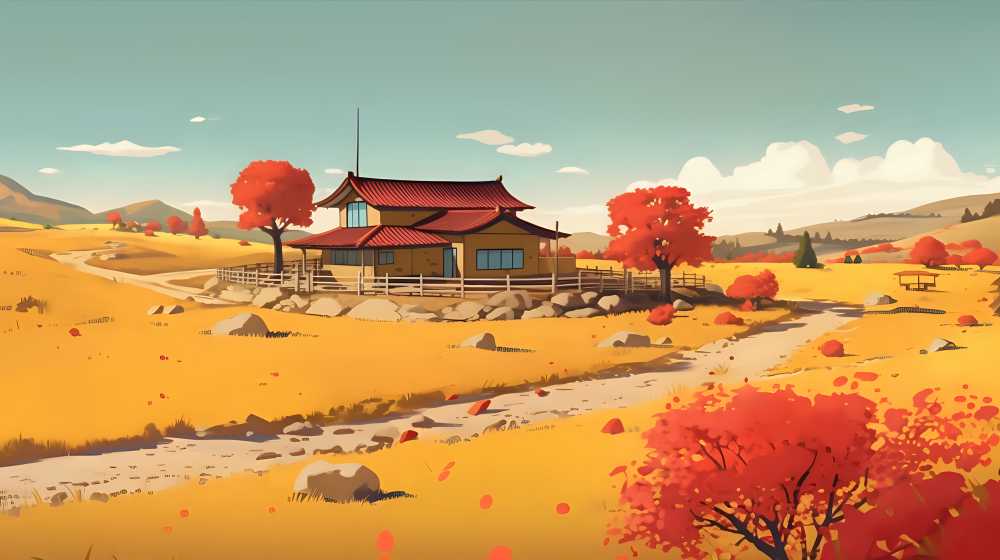 乡村插画阳光风景