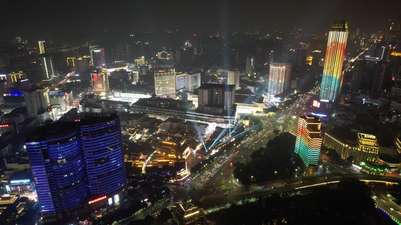 广西南宁城市夜景灯光交通航拍 
