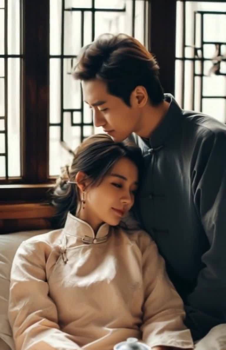 一名男子站在一名女子的身后。他们都穿着中国风的服装