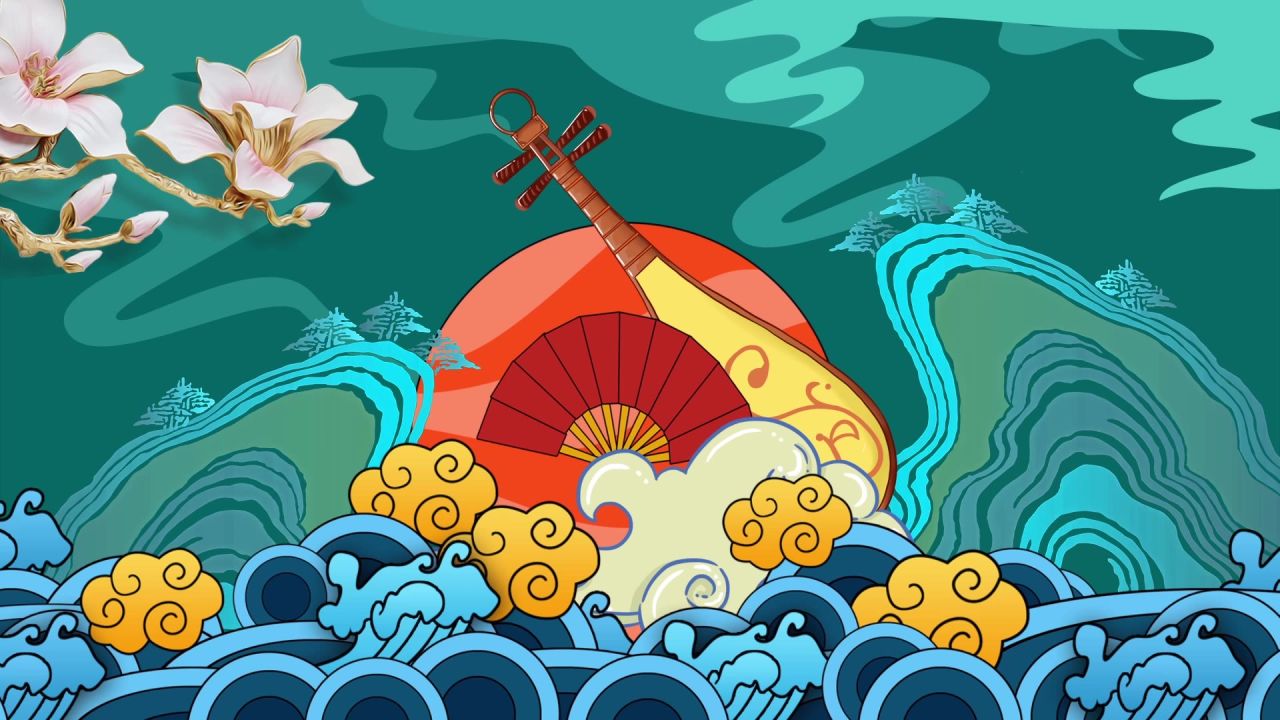 古风背景视频 中国风 意境春天 桃花 水墨 47