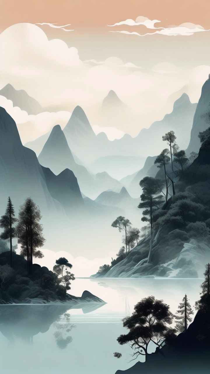 国潮山水插画风景图 41