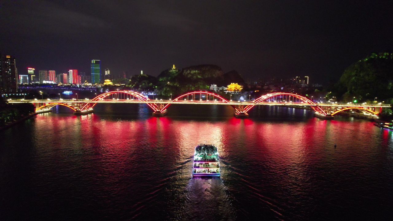 广西柳州柳江夜景文惠桥夜景灯光