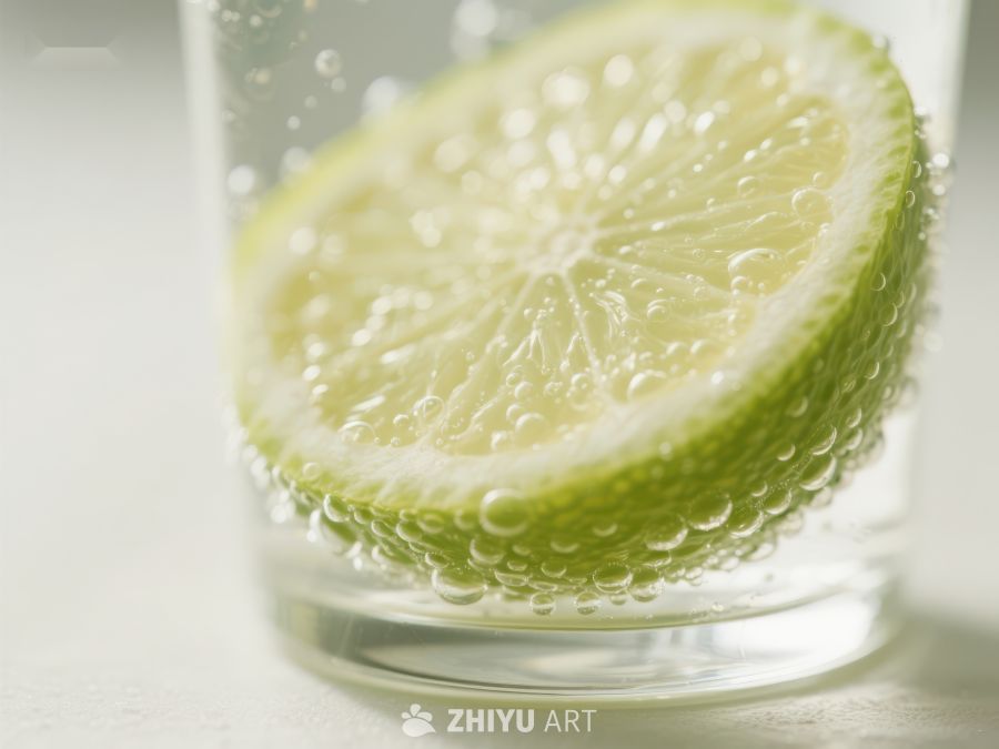 清新柠檬片泡在气泡水中 439