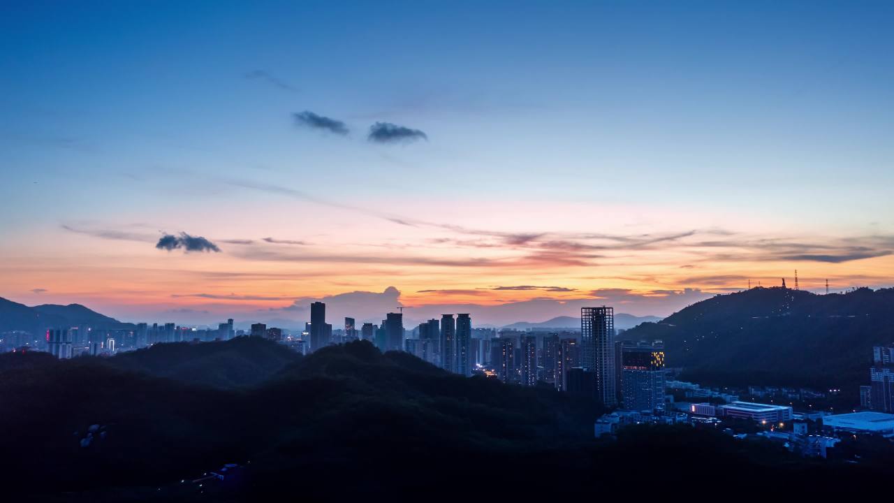 珠海黄昏城市一角俯瞰 