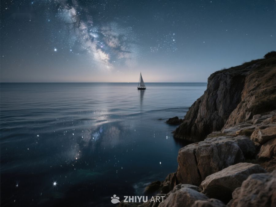 夜空下的帆船与海岸 305
