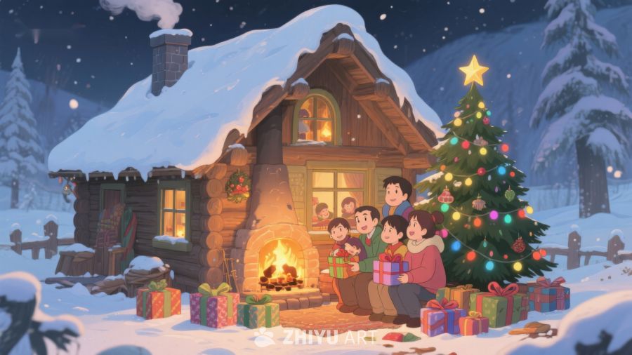 雪夜温馨小屋，家人共度圣诞 413
