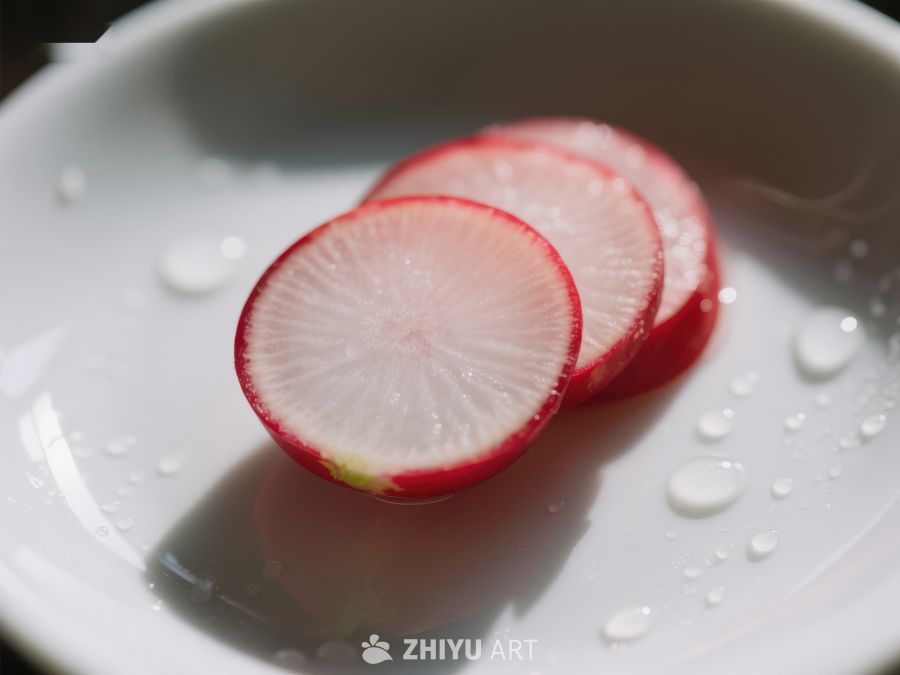 新鲜切片萝卜置于白色碗中 574