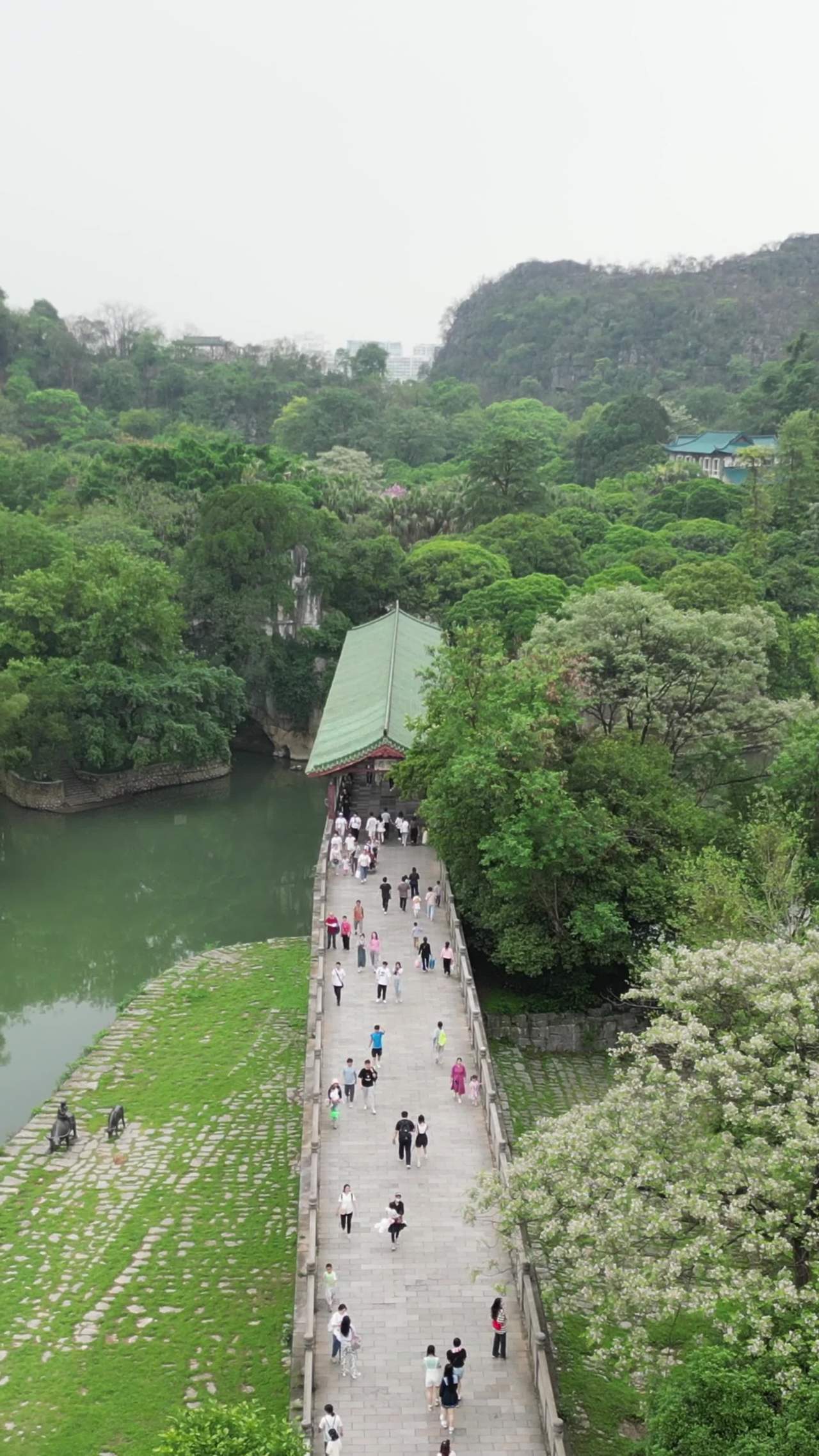 古桥上的悠闲时光