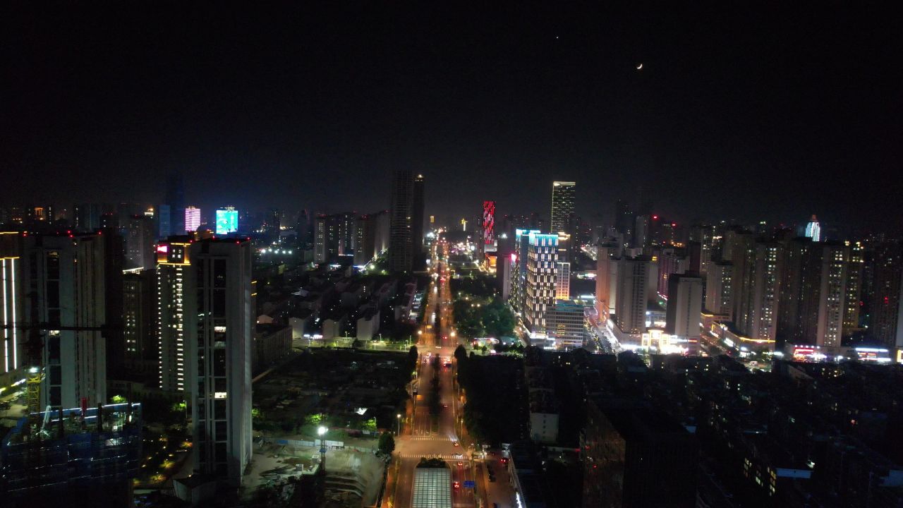 山东日照城市夜景灯光航拍  