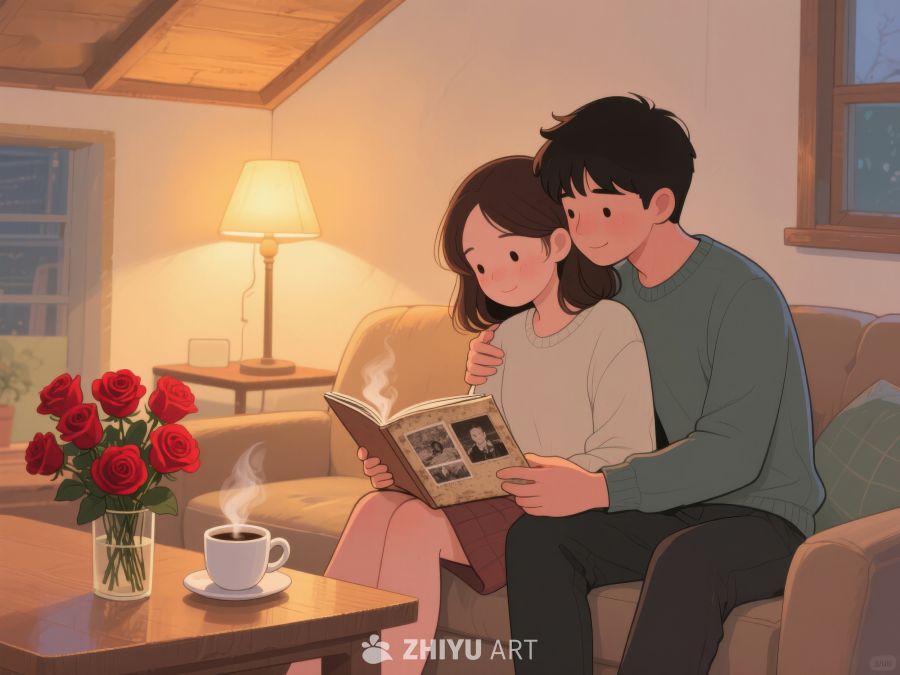 温馨时刻：共读相册的恋人 745