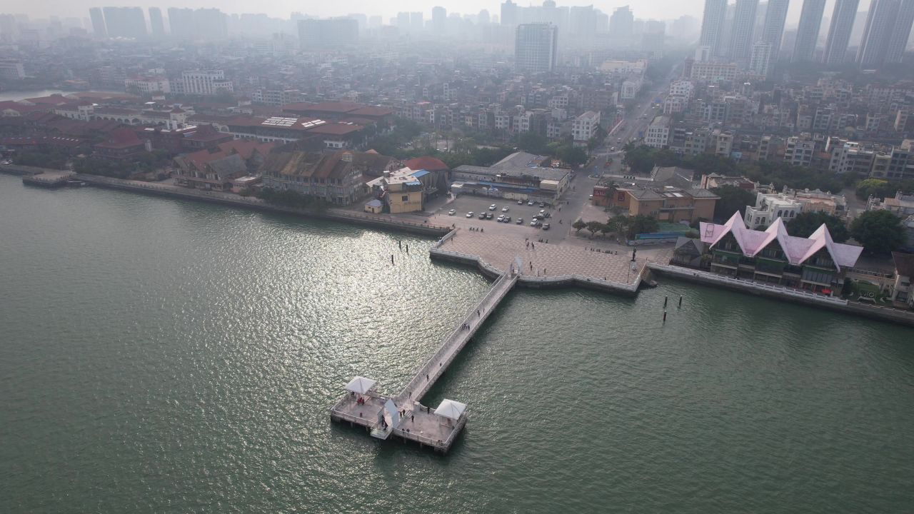 广西北海外沙岛海上观光平台航拍