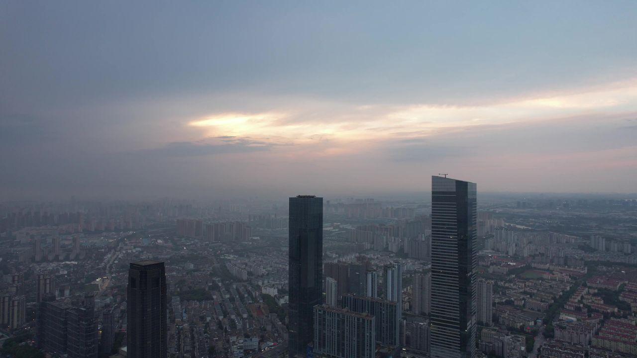 江苏无锡城市风光清晨日出彩霞迷雾航拍