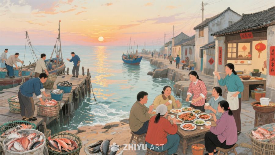 海滨市场，夕阳下的繁忙交易 323