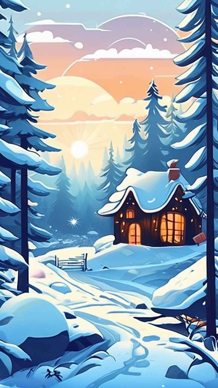 雪景唯美插画小屋 60