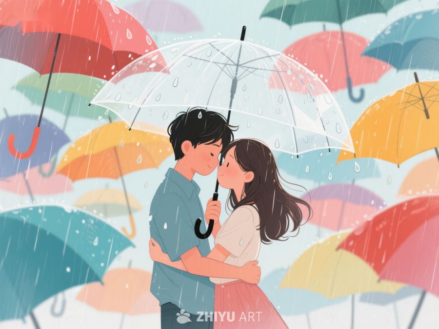 雨中情侣温馨相拥 1095