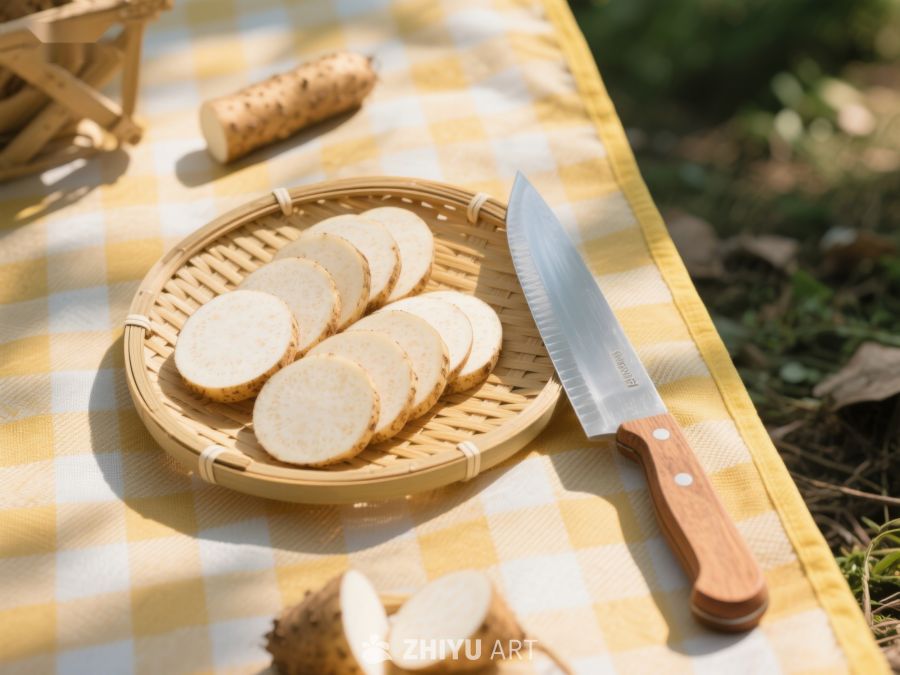 切片山药与刀具的户外展示 329