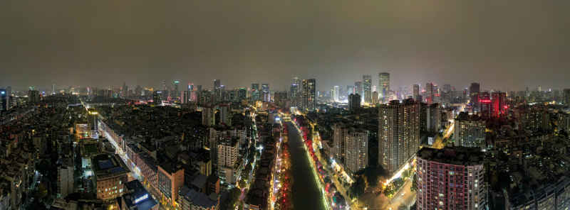 成都春熙路夜景灯光航拍全景图 