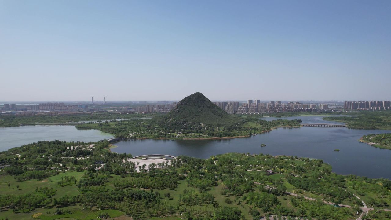 山东济南华山湖风景区航拍  