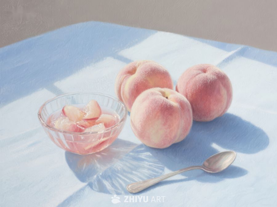 桃子与果碗静物画 472