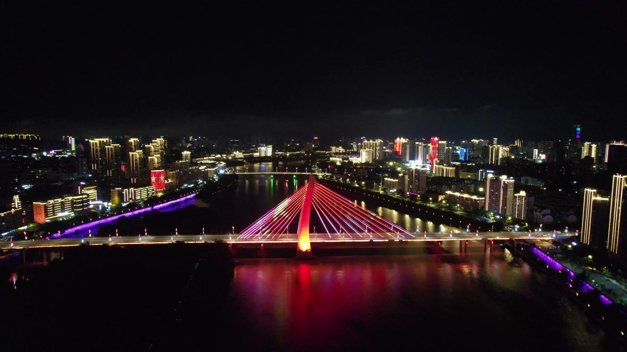江西赣州章水两岸夜景灯光航拍