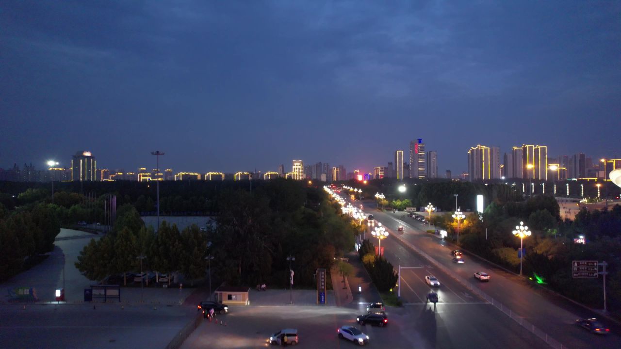 河北沧州城市夜景灯光航拍