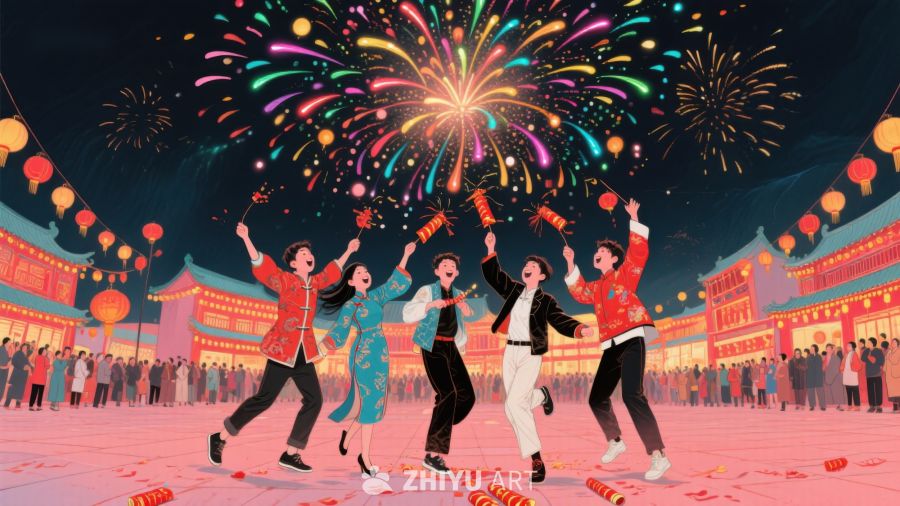 欢庆节日，烟花下的舞蹈 410