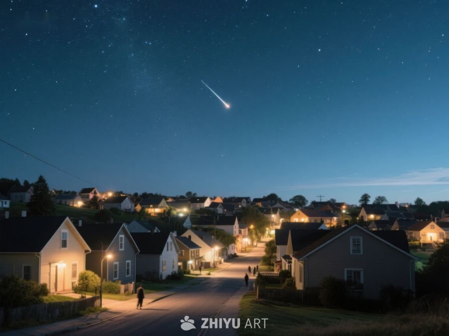 夜空流星划过宁静小镇 250