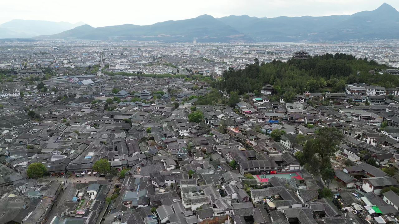 航拍云南丽江古城5A景区