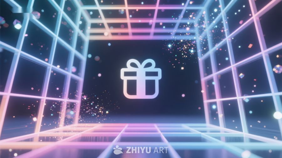 未来感礼物图标与光栅背景 609
