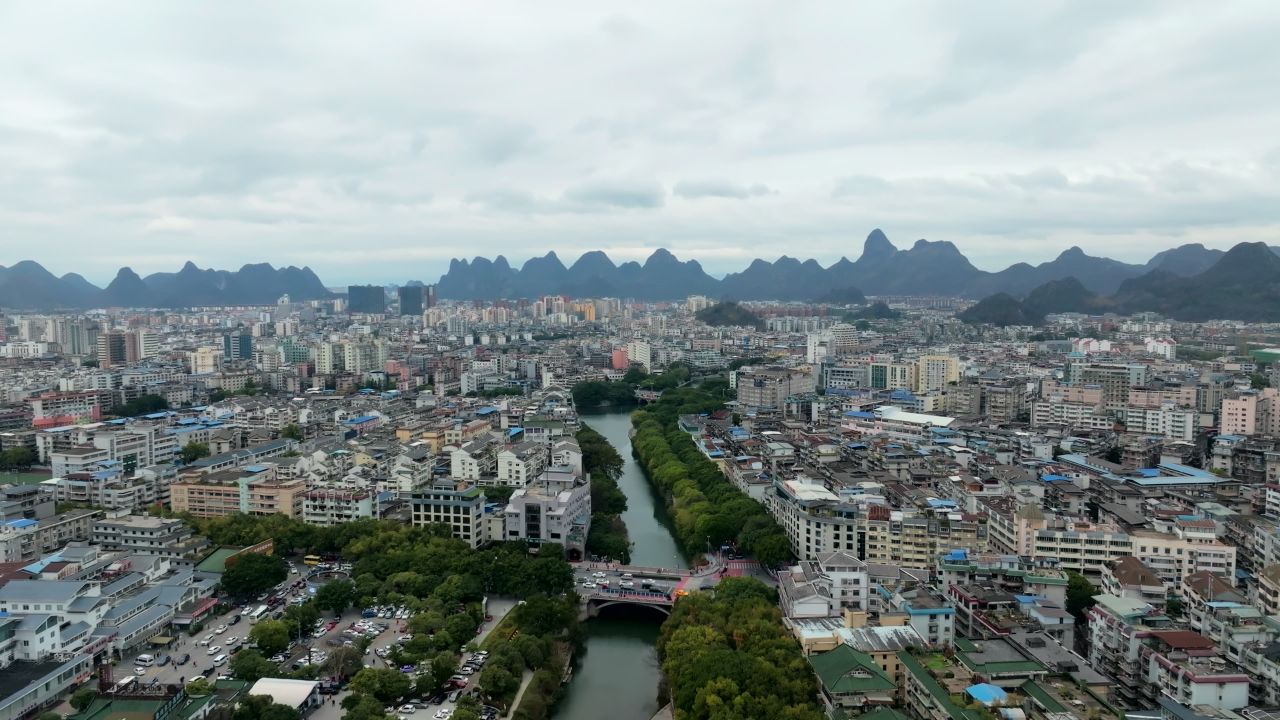 广西桂林市区实拍航拍空境