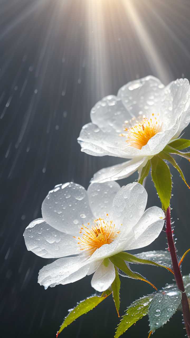 雨后的蔷薇花近景晶莹剔透