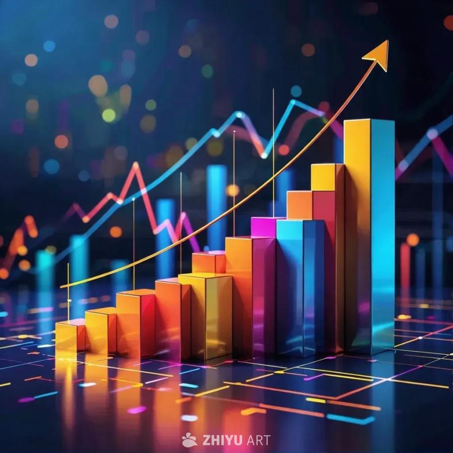 一个多层三维图表稳步上升，象征着渐进式增长。图表的